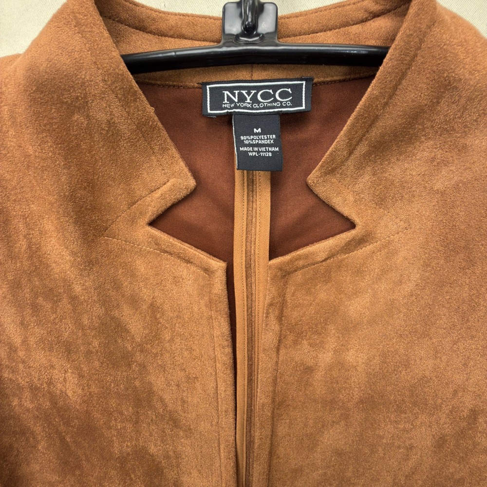 NYCC Faux Suede Jacket Women's Medium Open Front Pockets Brown Solid Regular - Picture 3 of 8